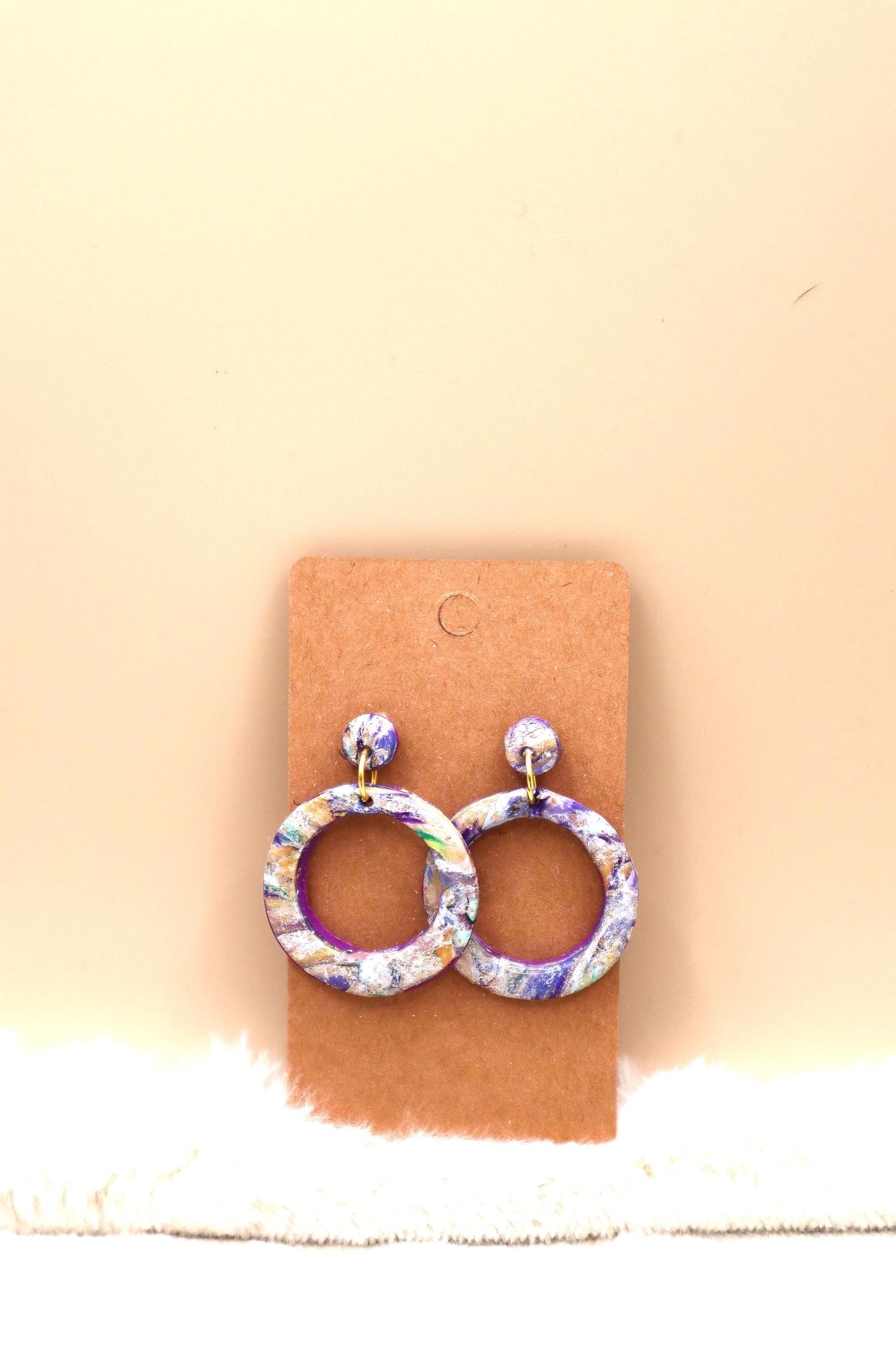 Circular Ring Purple Marble Dangle Earrings