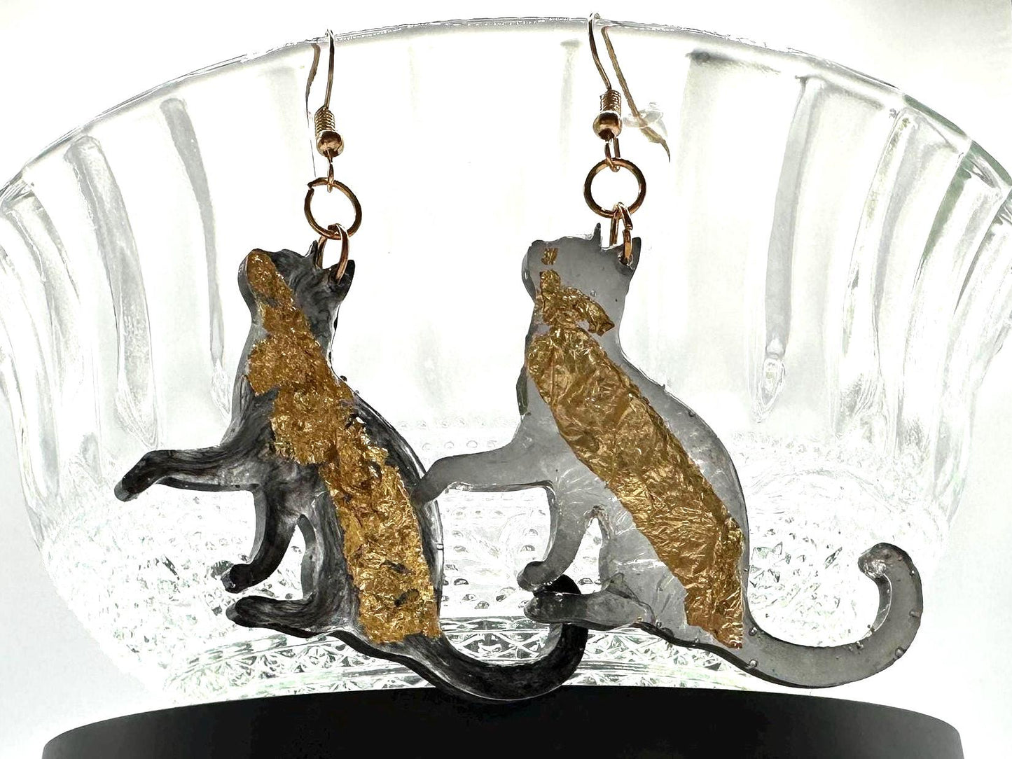 Black and Gold Cat Earrings