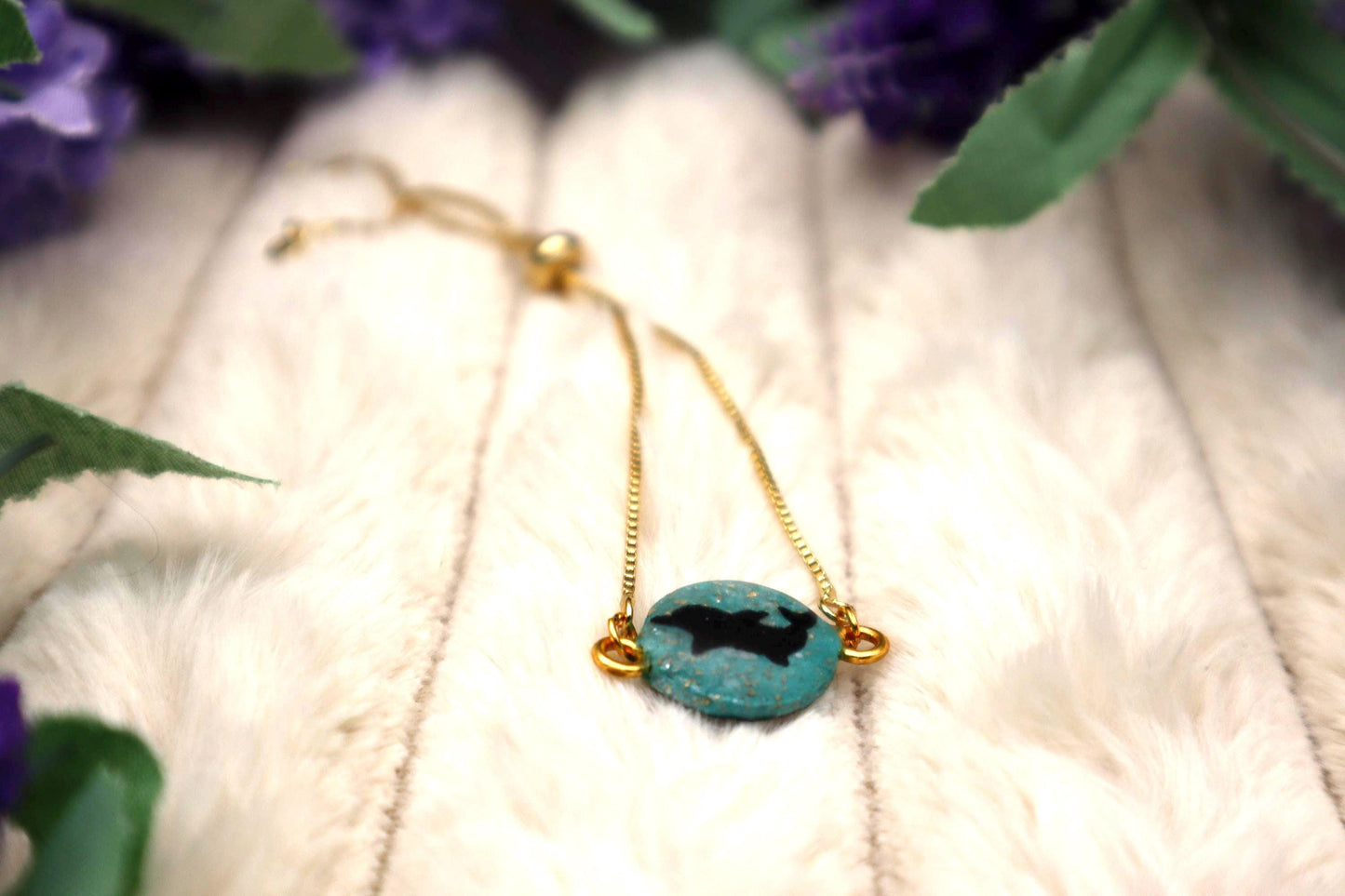 Adjustable Dolphin Pendant Bracelet | Gold plated Stainless Steel Adjustable Chain