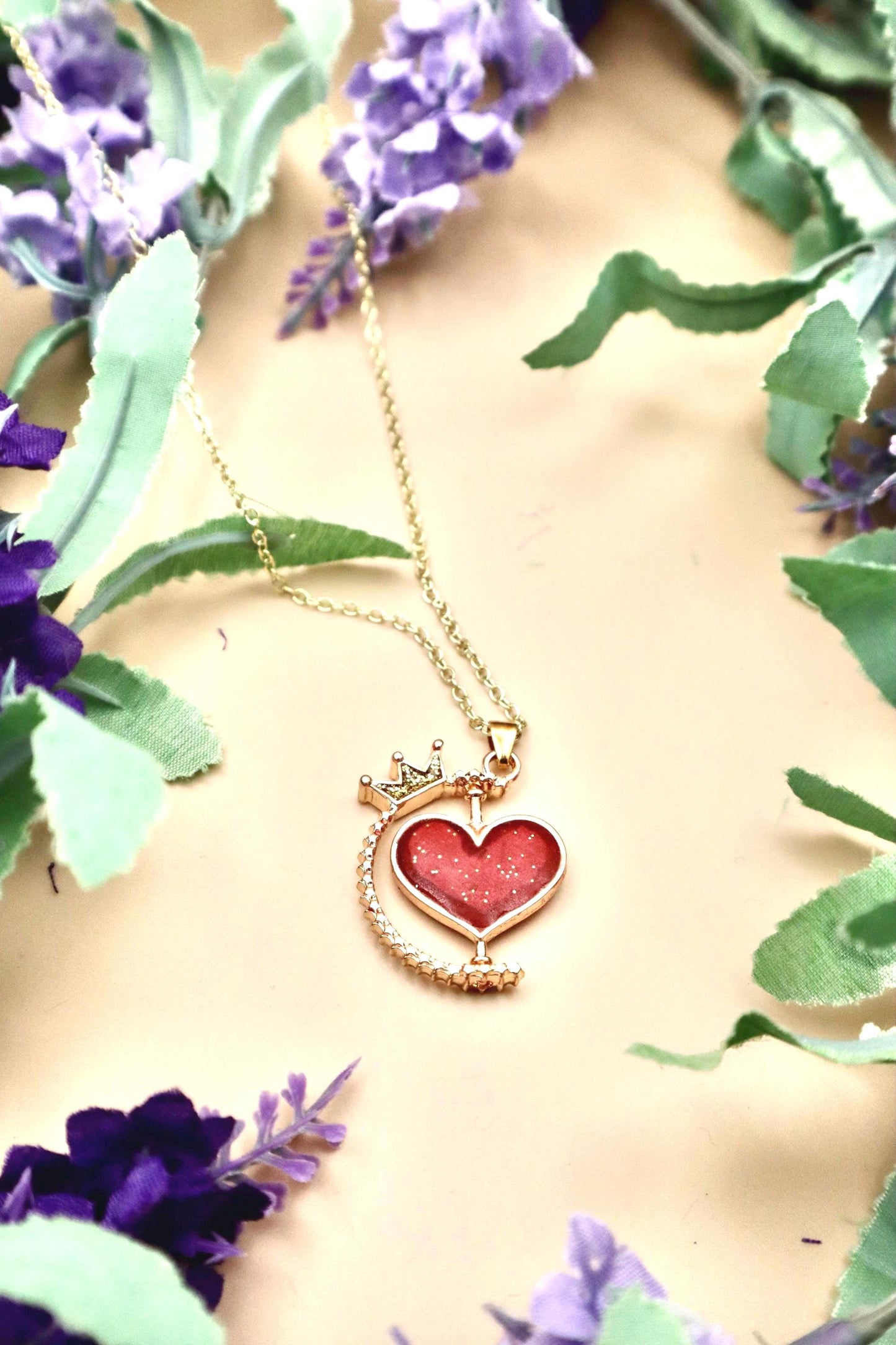 Spinning Rose Gold Red Heart Pendant Necklace