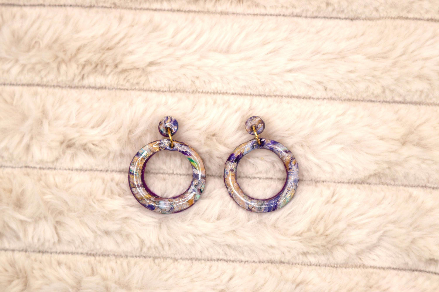Circular Ring Purple Marble Dangle Earrings