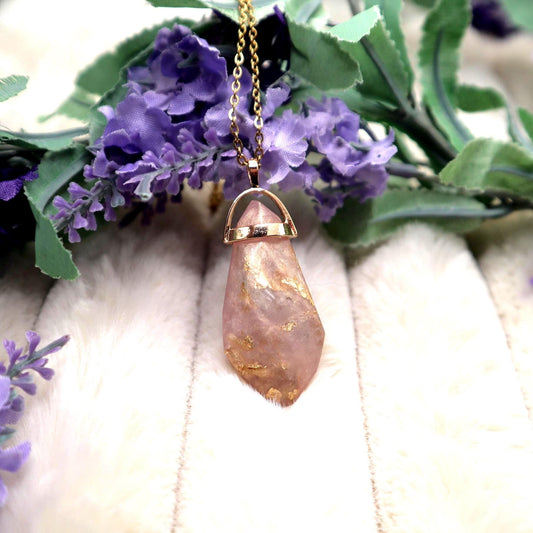 Pink and Gold Faux Crystal Pendant Necklace | Gold Plated Chain