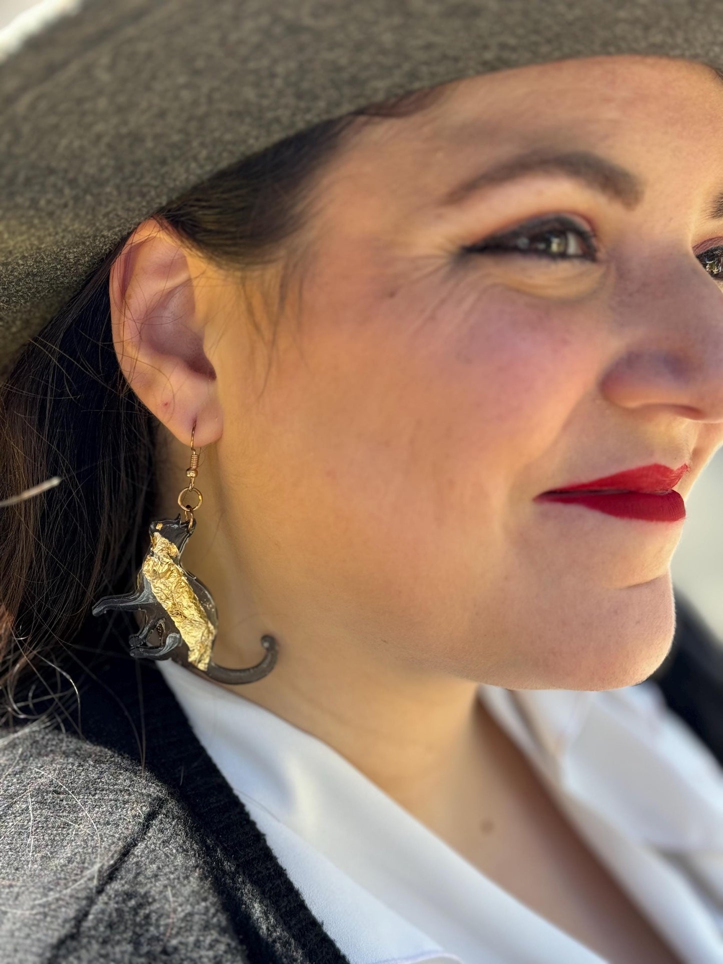 Black and Gold Cat Earrings