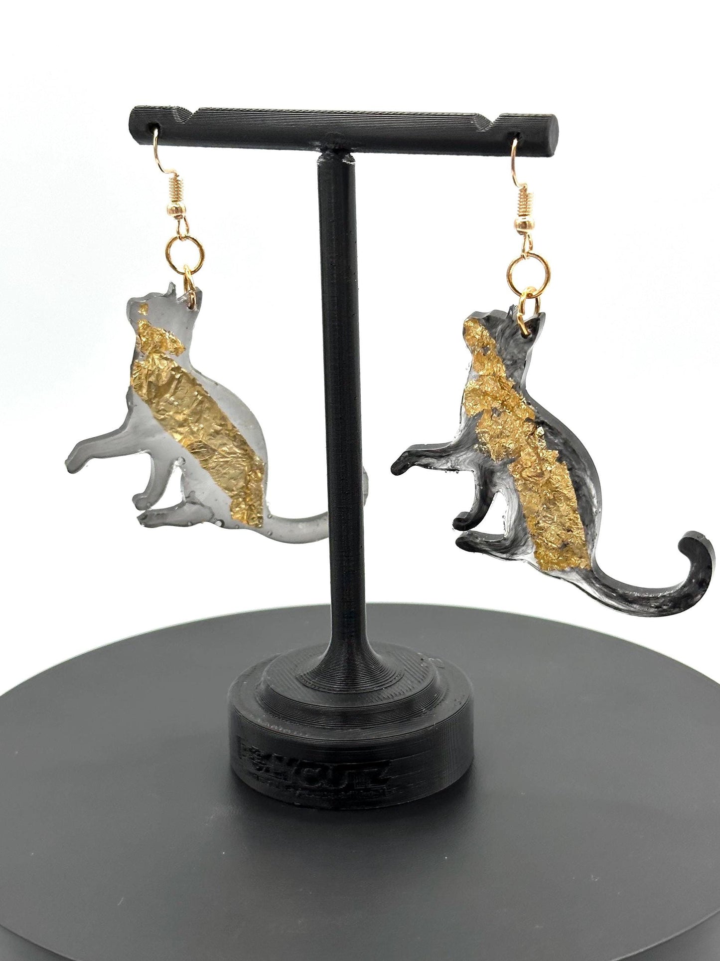 Black and Gold Cat Earrings