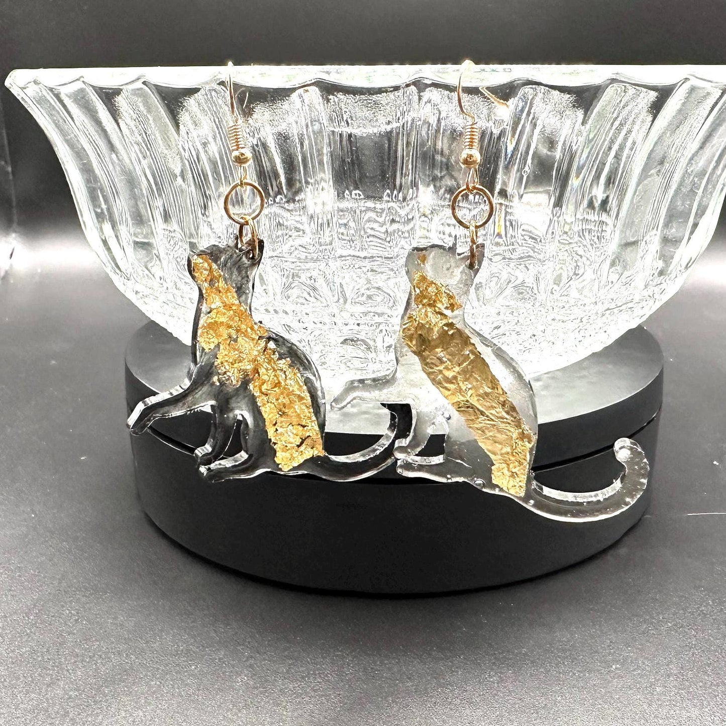 Black and Gold Cat Earrings