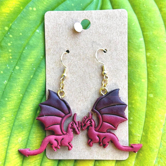 Black & Red Dragon Profile Dangle Earrings