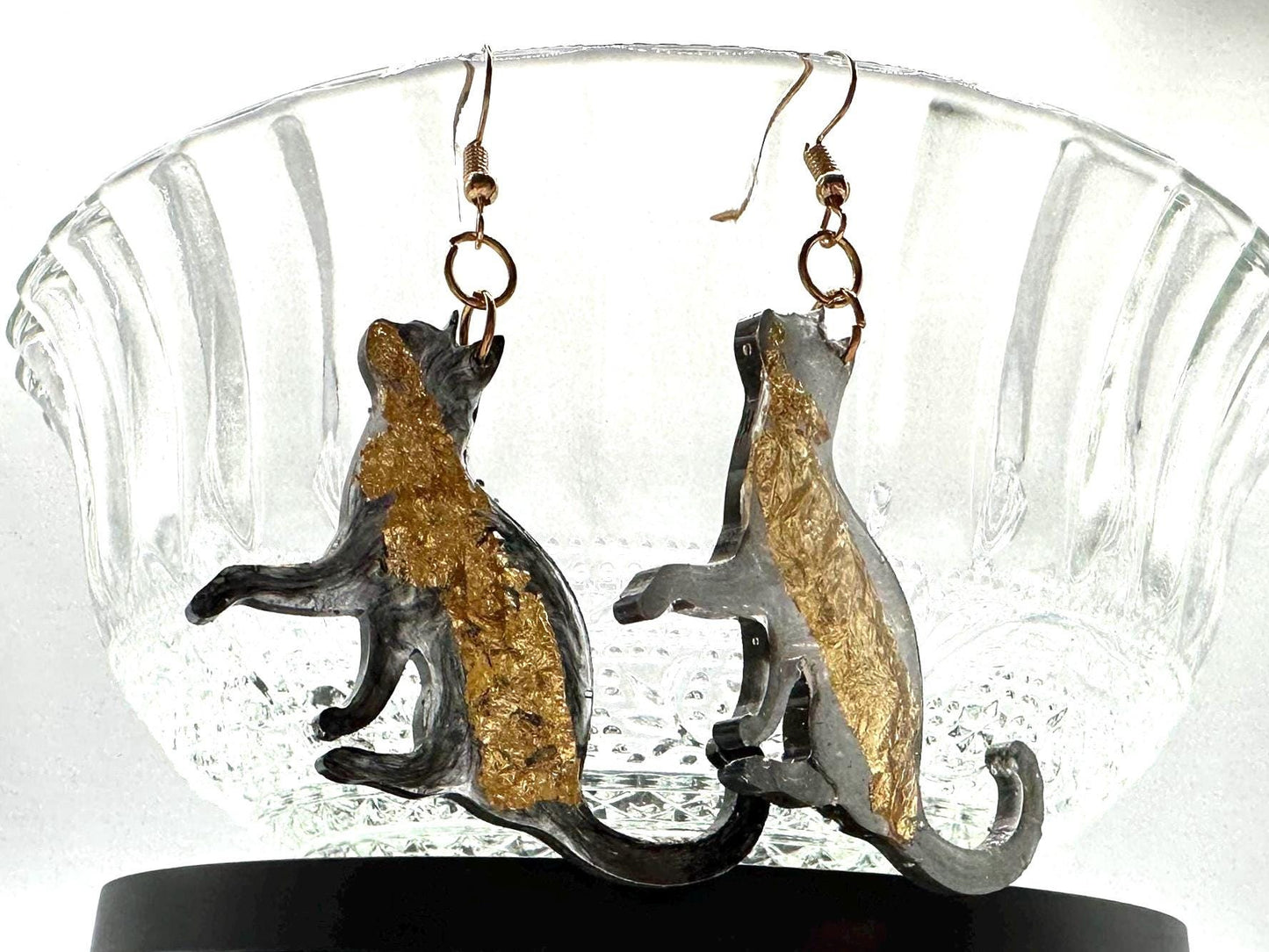 Black and Gold Cat Earrings