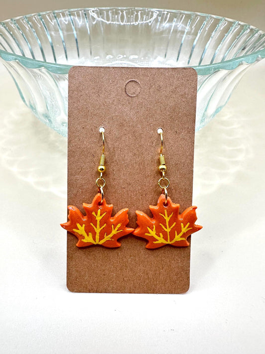 Yellow and Orange Maple Leaf Dangle Earrings