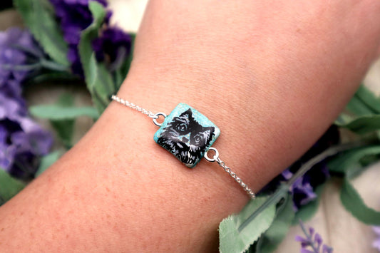 Adjustable Fluffy Cat Pendant Bracelet | Stirling Silver plated Stainless Steel Adjustable Chain