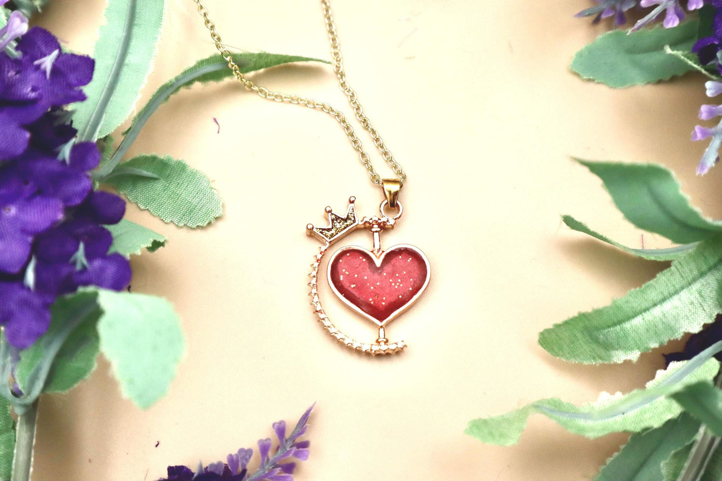 Spinning Rose Gold Red Heart Pendant Necklace