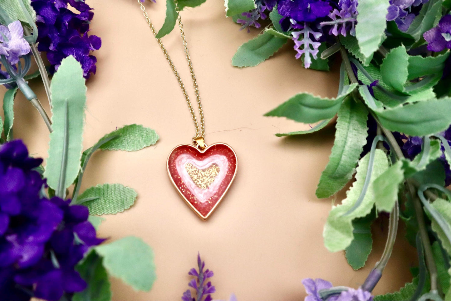Pink and Red Geode Pendant Necklace | Gold Plated Chain