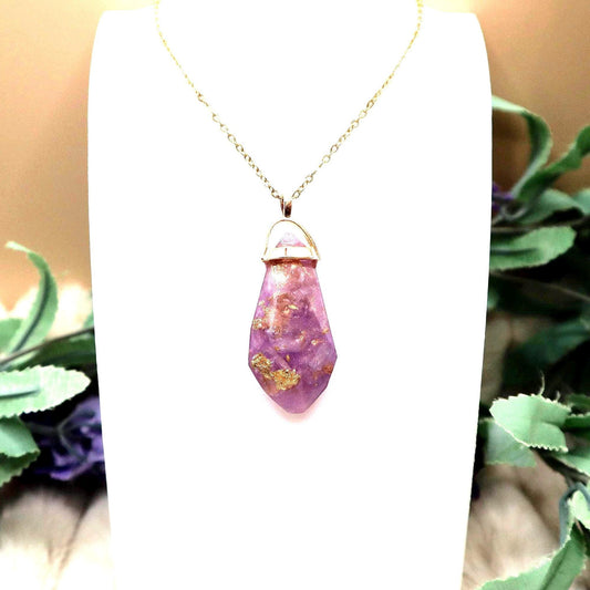 Purple and Gold Faux Crystal Pendant Necklace | Gold Plated Chain