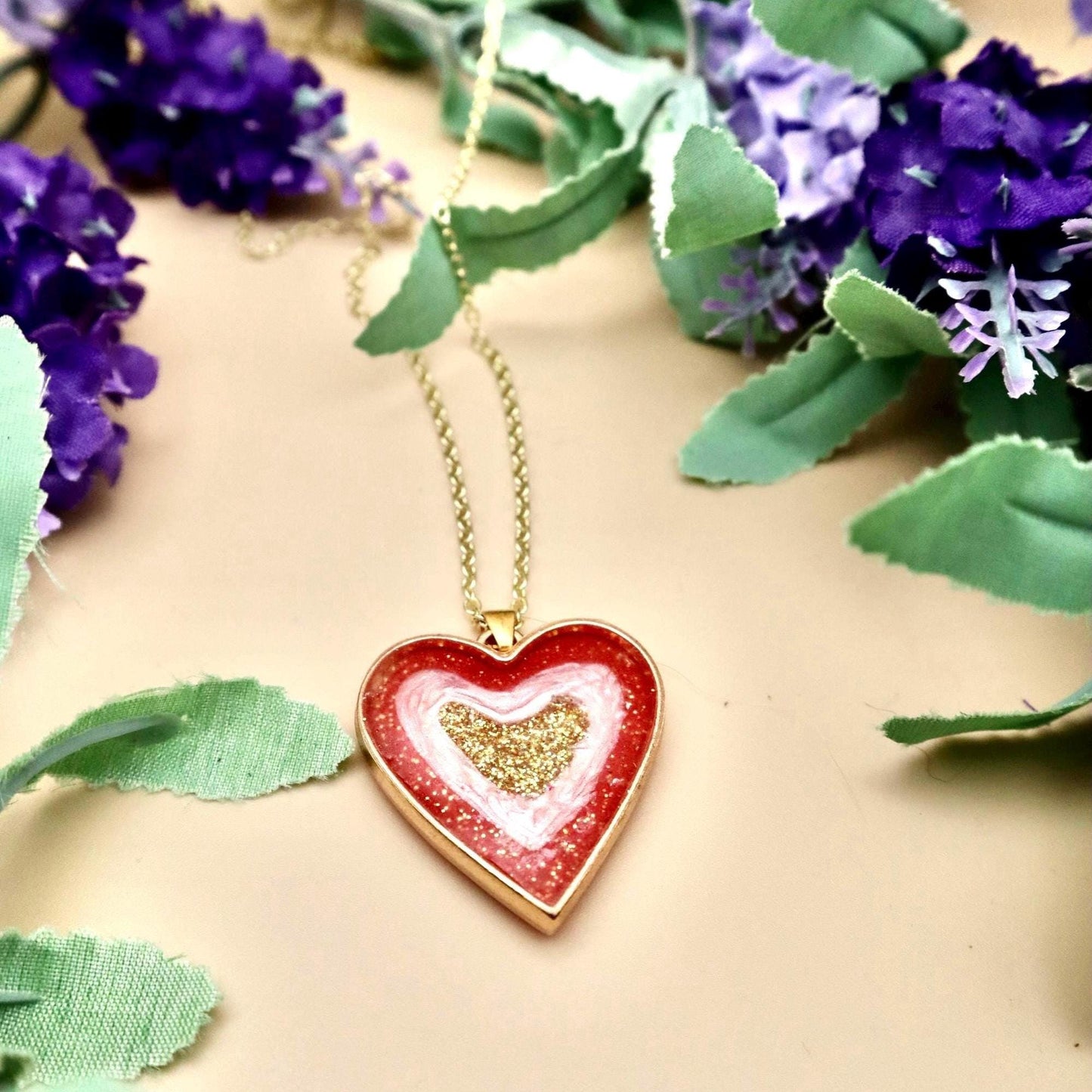 Pink and Red Geode Pendant Necklace | Gold Plated Chain