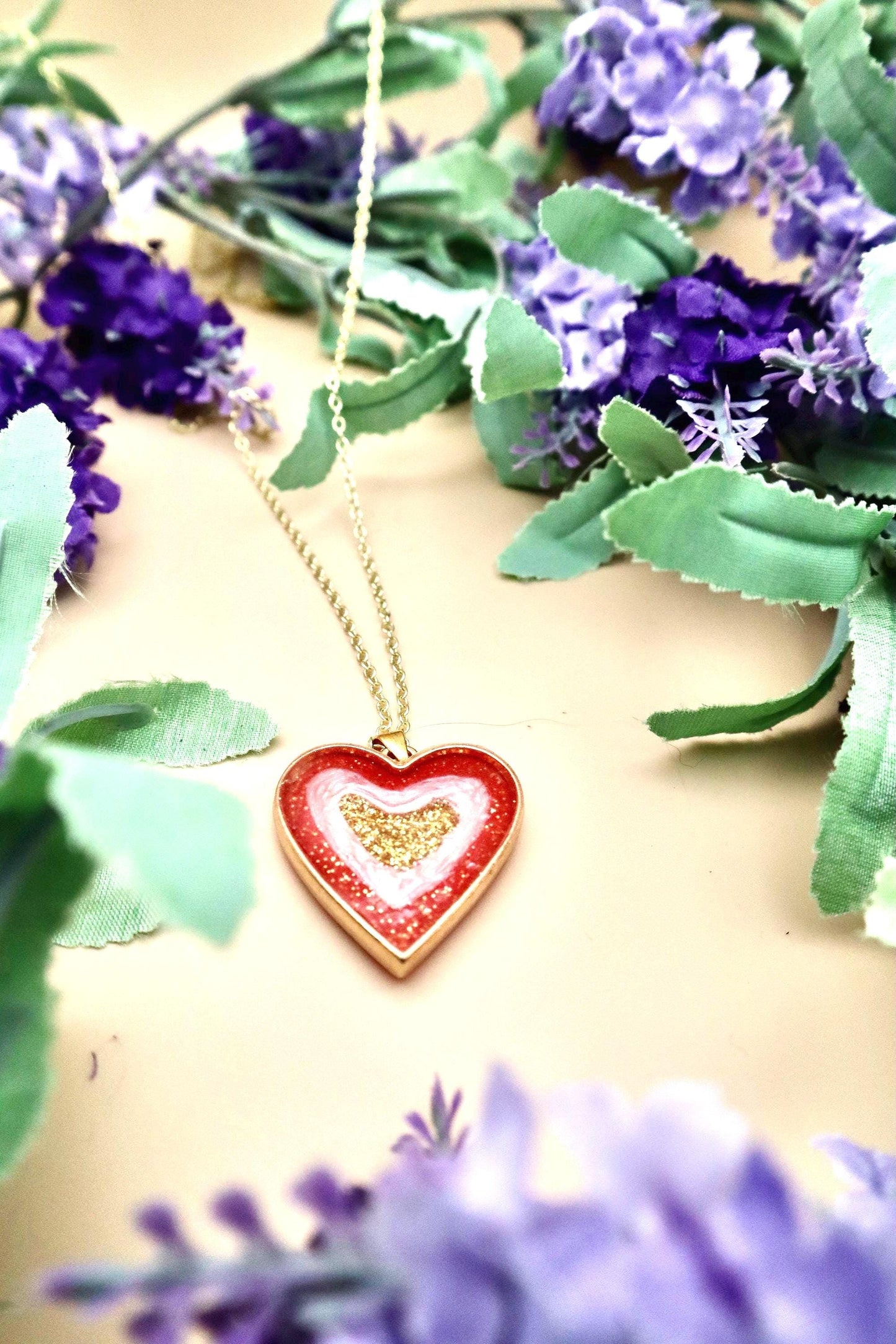 Pink and Red Geode Pendant Necklace | Gold Plated Chain